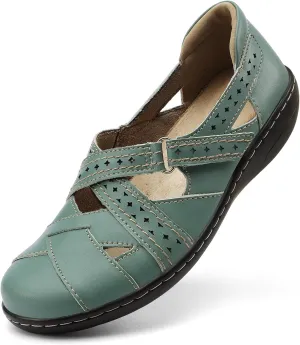 Irrefour Women's Classic Genuine Leather Casual Loafer Cute Slip-On Fashion Closed Toe Flat Sandal Comfy Work Sandal Everyday Walking Shoe