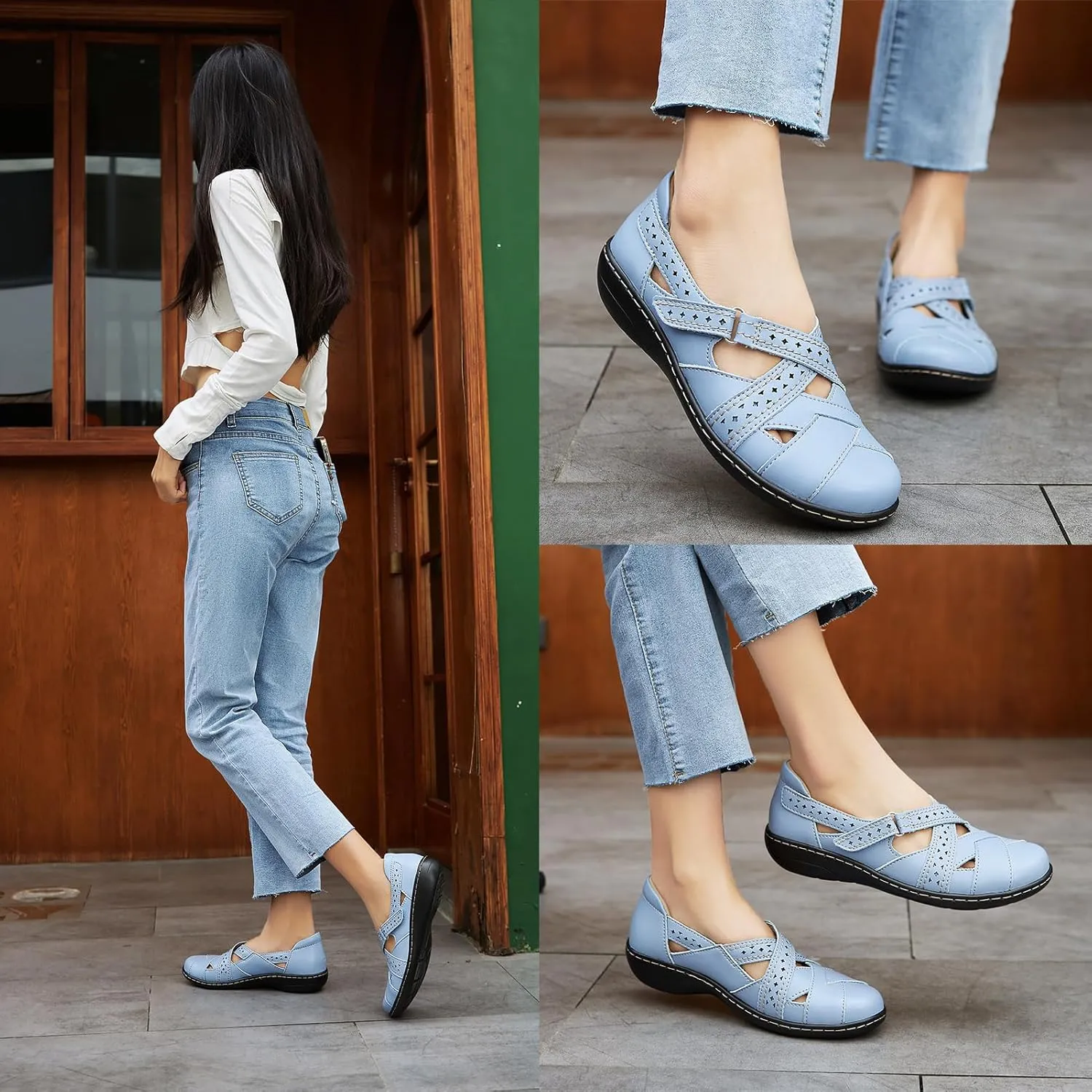 Irrefour Women's Classic Genuine Leather Casual Loafer Cute Slip-On Fashion Closed Toe Flat Sandal Comfy Work Sandal Everyday Walking Shoe