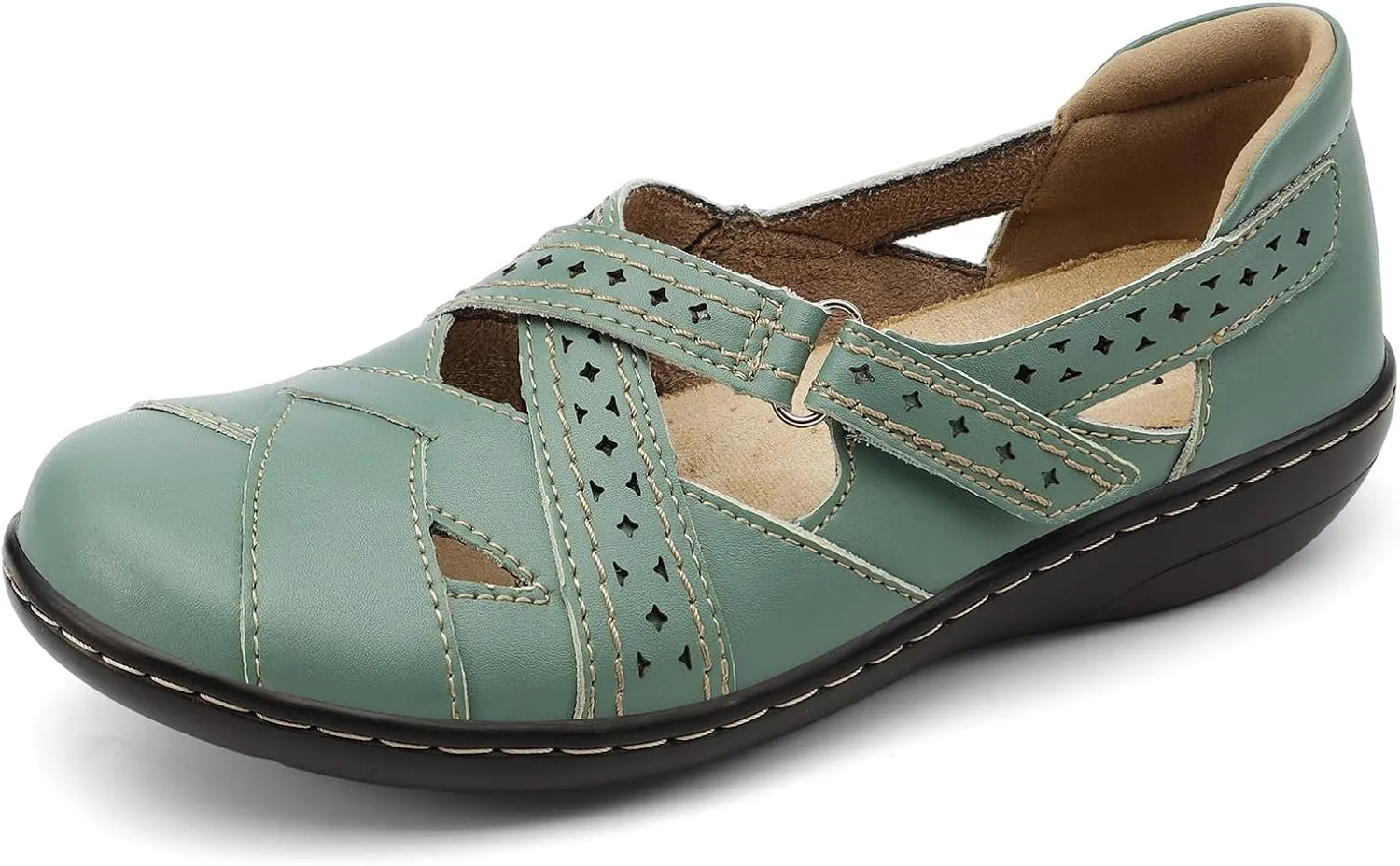 Irrefour Women's Classic Genuine Leather Casual Loafer Cute Slip-On Fashion Closed Toe Flat Sandal Comfy Work Sandal Everyday Walking Shoe