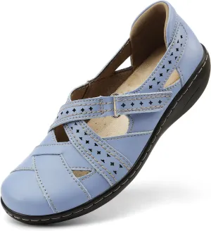 Irrefour Women's Classic Genuine Leather Casual Loafer Cute Slip-On Fashion Closed Toe Flat Sandal Comfy Work Sandal Everyday Walking Shoe