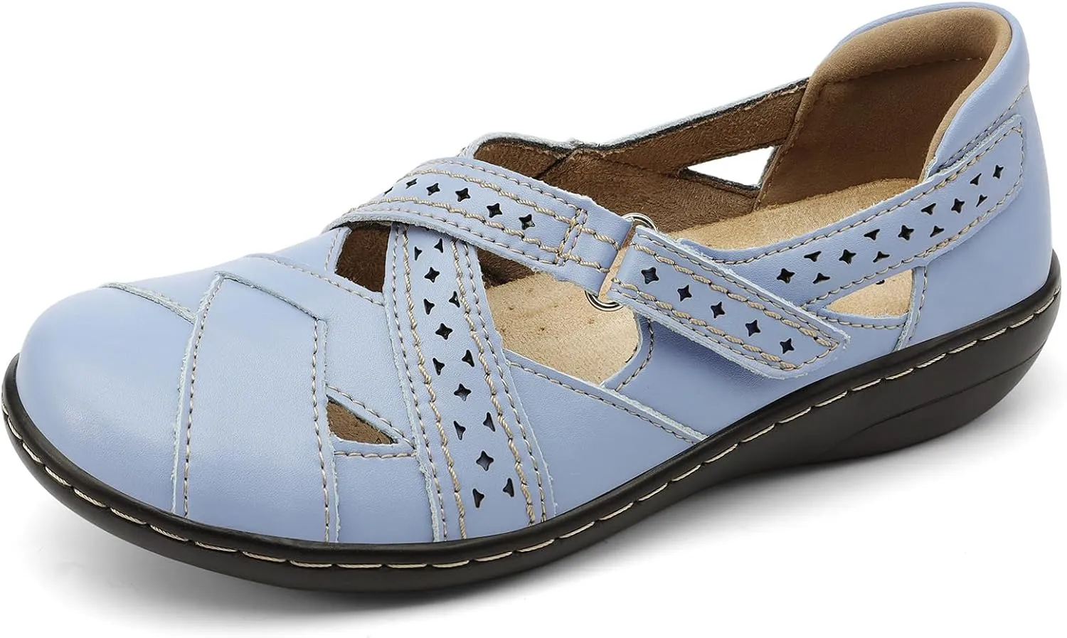 Irrefour Women's Classic Genuine Leather Casual Loafer Cute Slip-On Fashion Closed Toe Flat Sandal Comfy Work Sandal Everyday Walking Shoe
