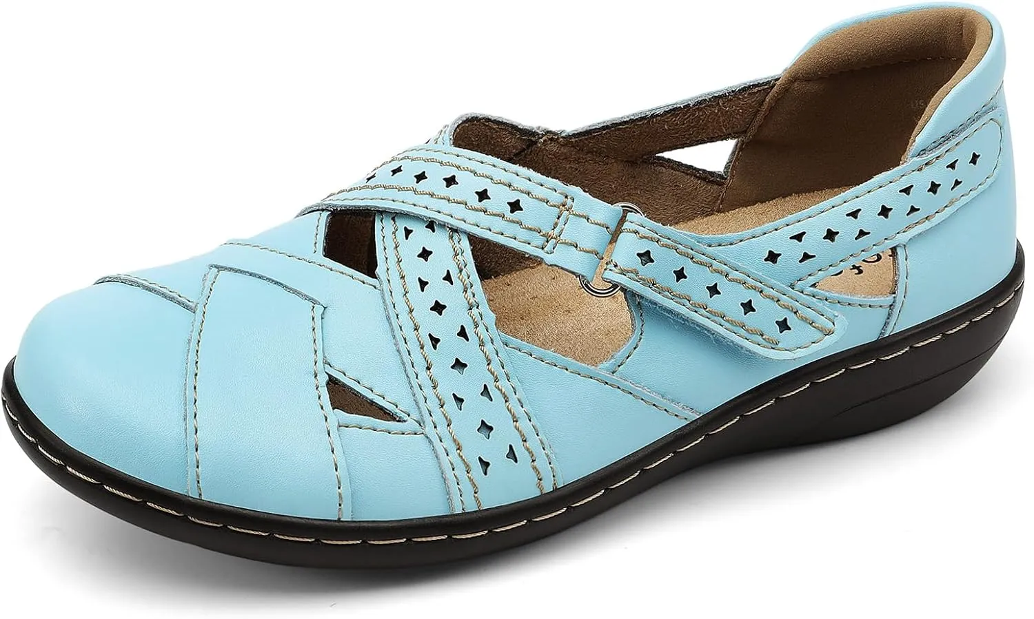Irrefour Women's Classic Genuine Leather Casual Loafer Cute Slip-On Fashion Closed Toe Flat Sandal Comfy Work Sandal Everyday Walking Shoe