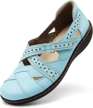 Irrefour Women's Classic Genuine Leather Casual Loafer Cute Slip-On Fashion Closed Toe Flat Sandal Comfy Work Sandal Everyday Walking Shoe