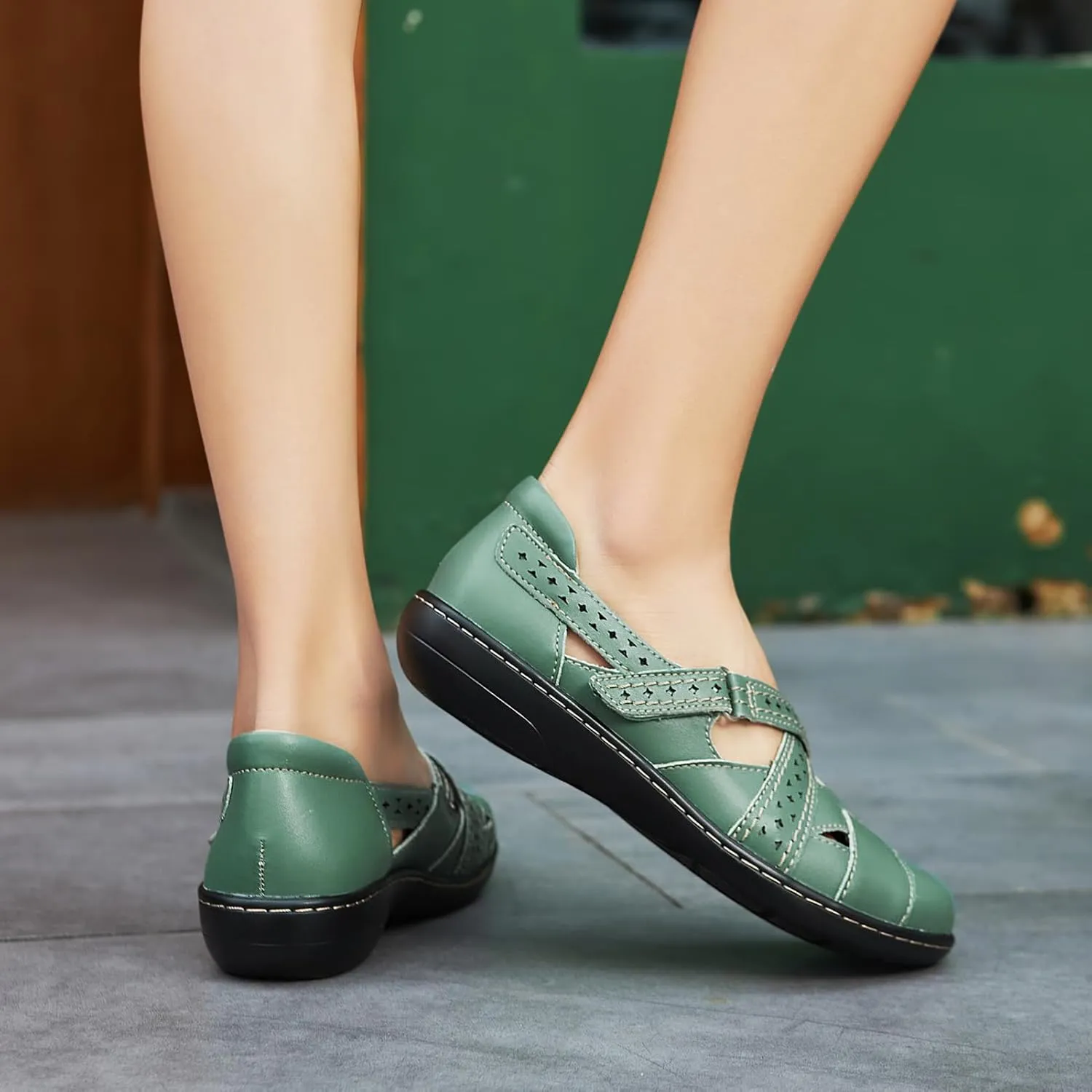 Irrefour Women's Classic Genuine Leather Casual Loafer Cute Slip-On Fashion Closed Toe Flat Sandal Comfy Work Sandal Everyday Walking Shoe