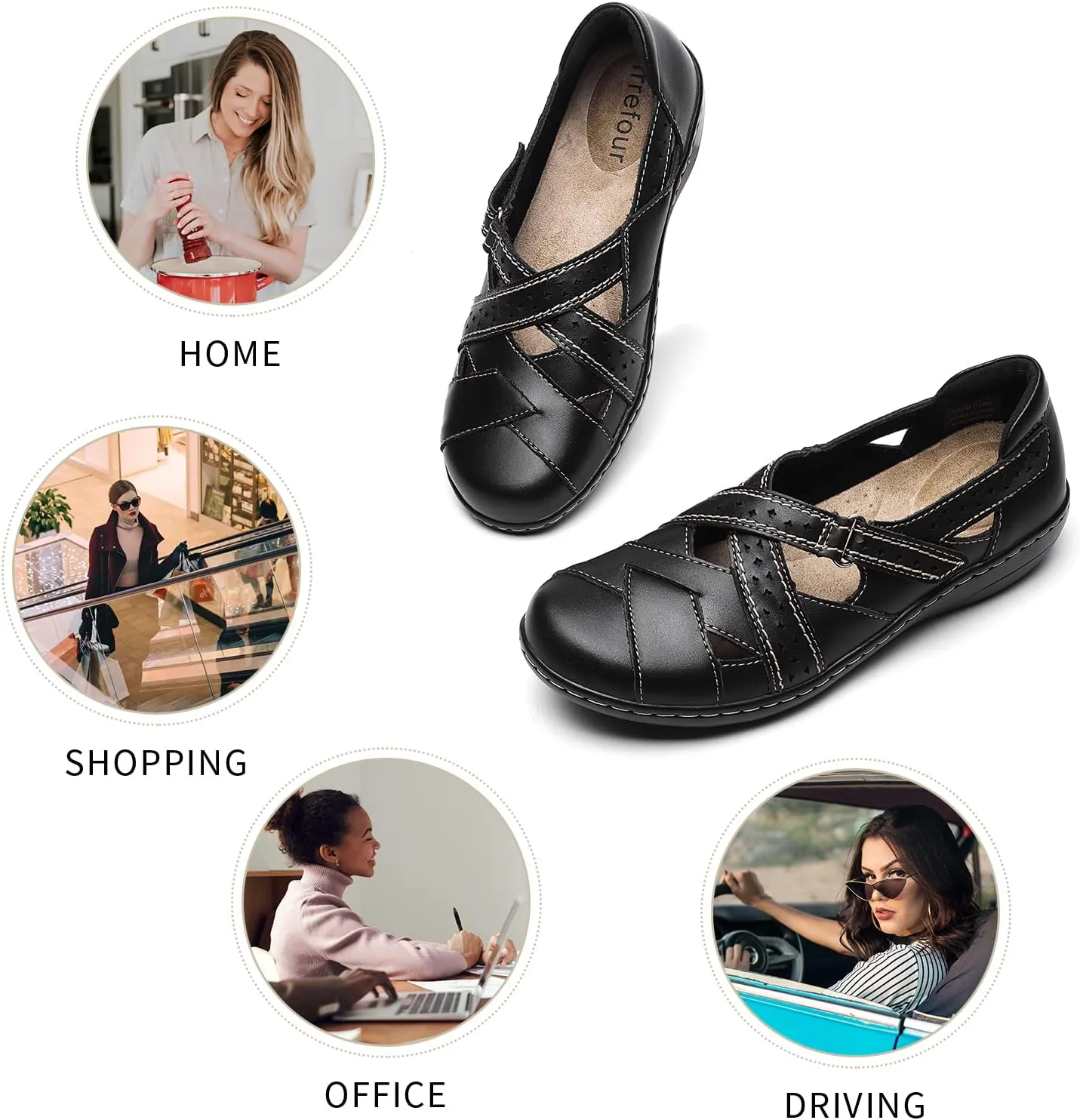 Irrefour Women's Classic Genuine Leather Casual Loafer Cute Slip-On Fashion Closed Toe Flat Sandal Comfy Work Sandal Everyday Walking Shoe