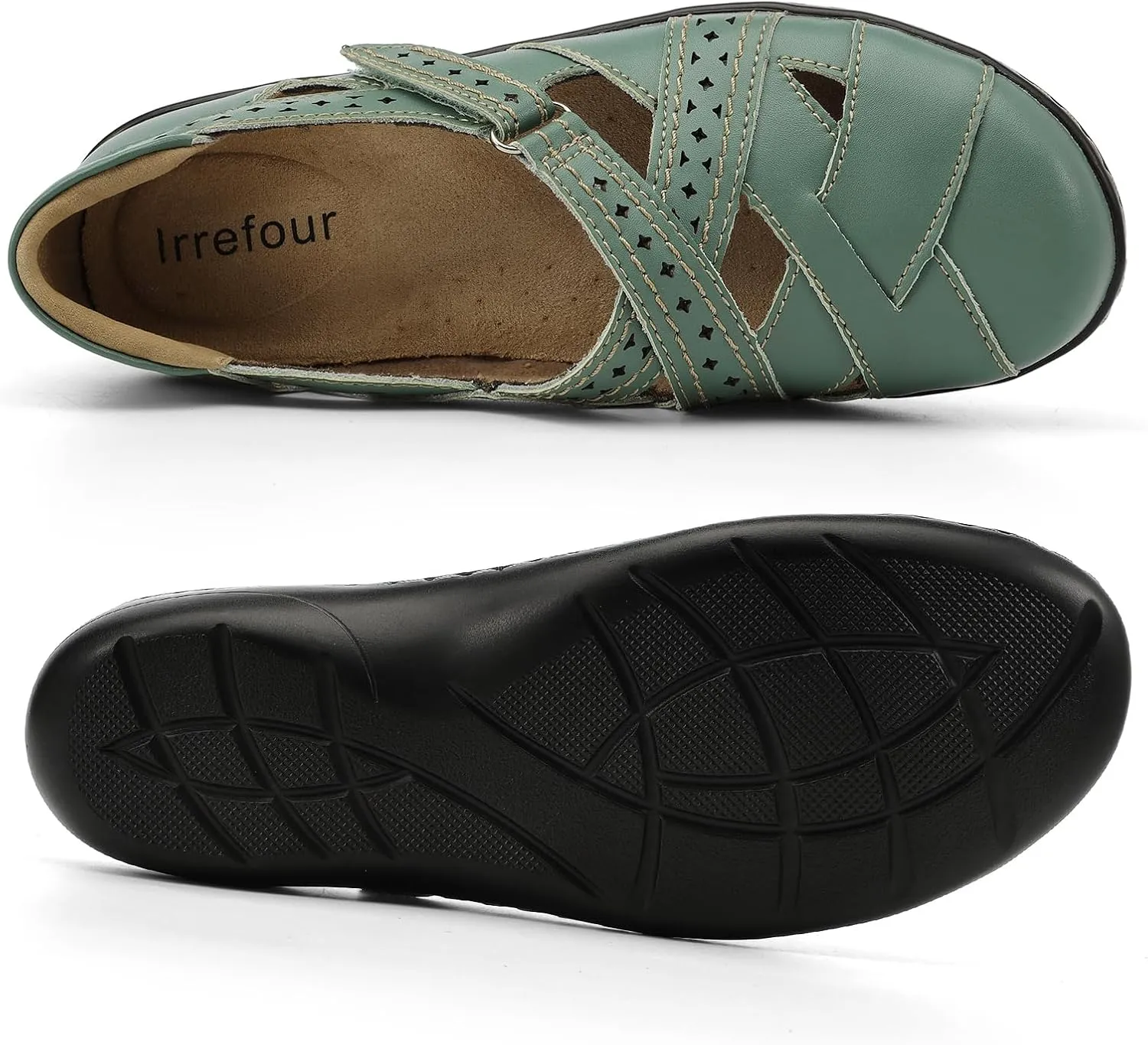 Irrefour Women's Classic Genuine Leather Casual Loafer Cute Slip-On Fashion Closed Toe Flat Sandal Comfy Work Sandal Everyday Walking Shoe