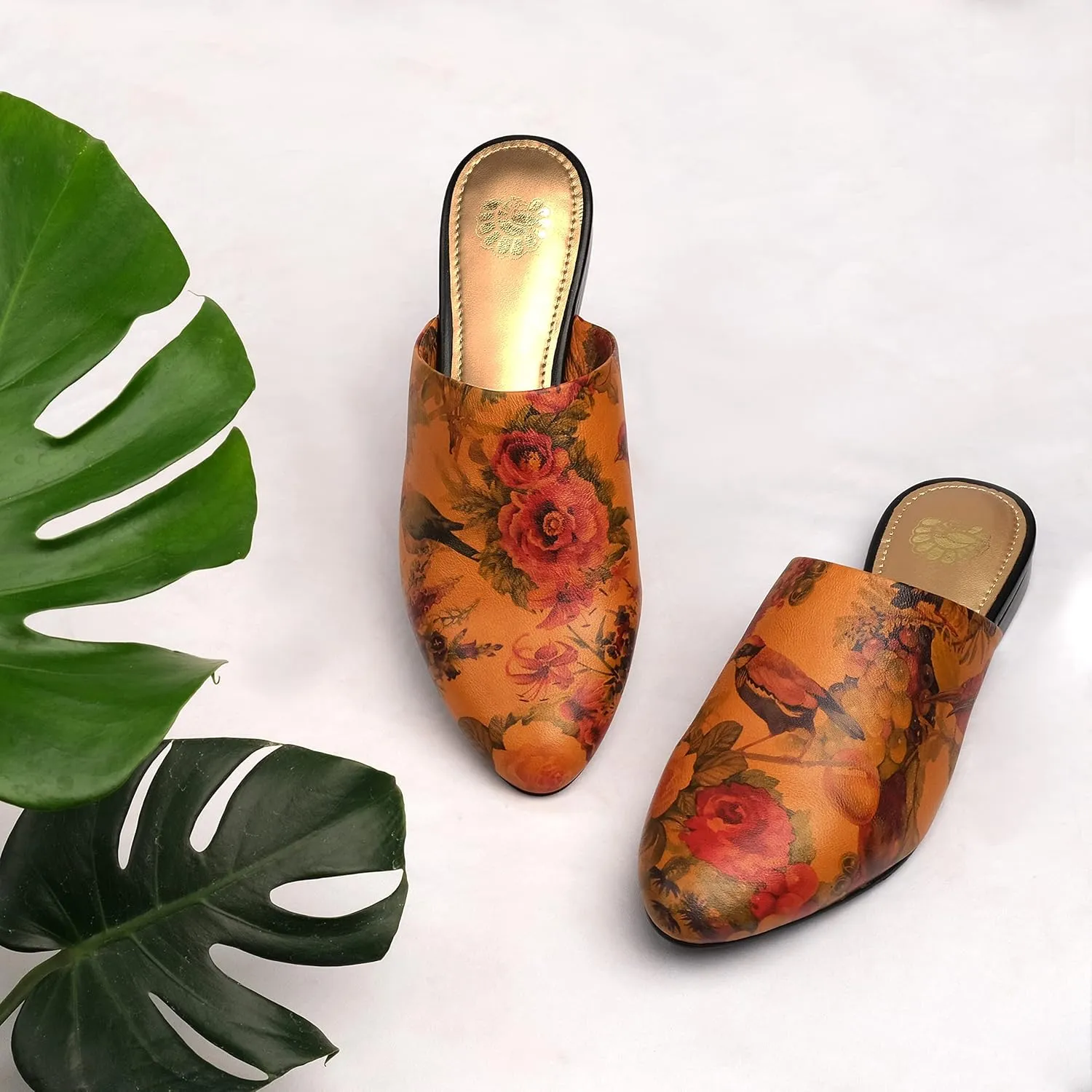JATAREA Women's Flat Mules | Round Toe Leather Slip-Ons for Any Summer Outing Shoes