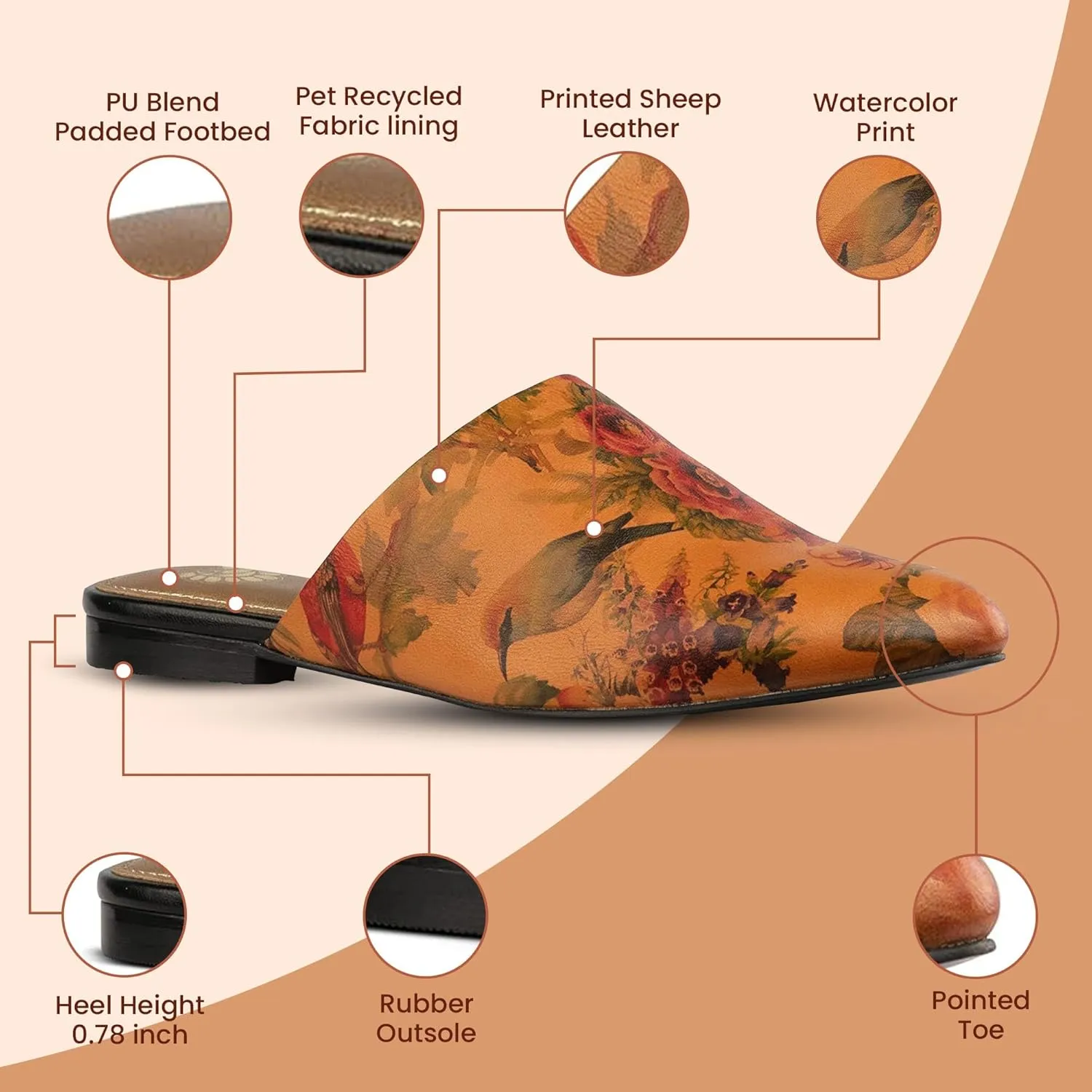 JATAREA Women's Flat Mules | Round Toe Leather Slip-Ons for Any Summer Outing Shoes