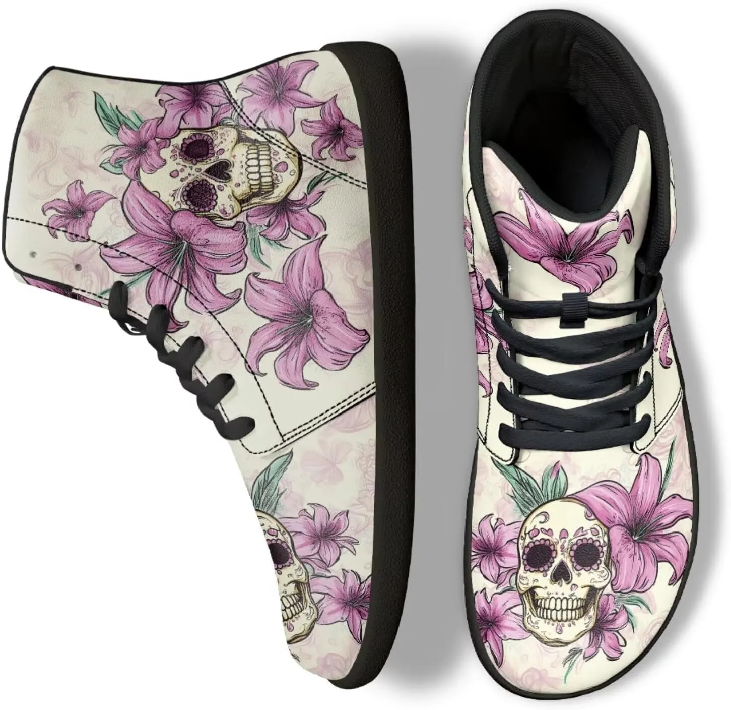 Jeiento Skull High Top Barefoot Running Shoes Breathable Sneaker for Men