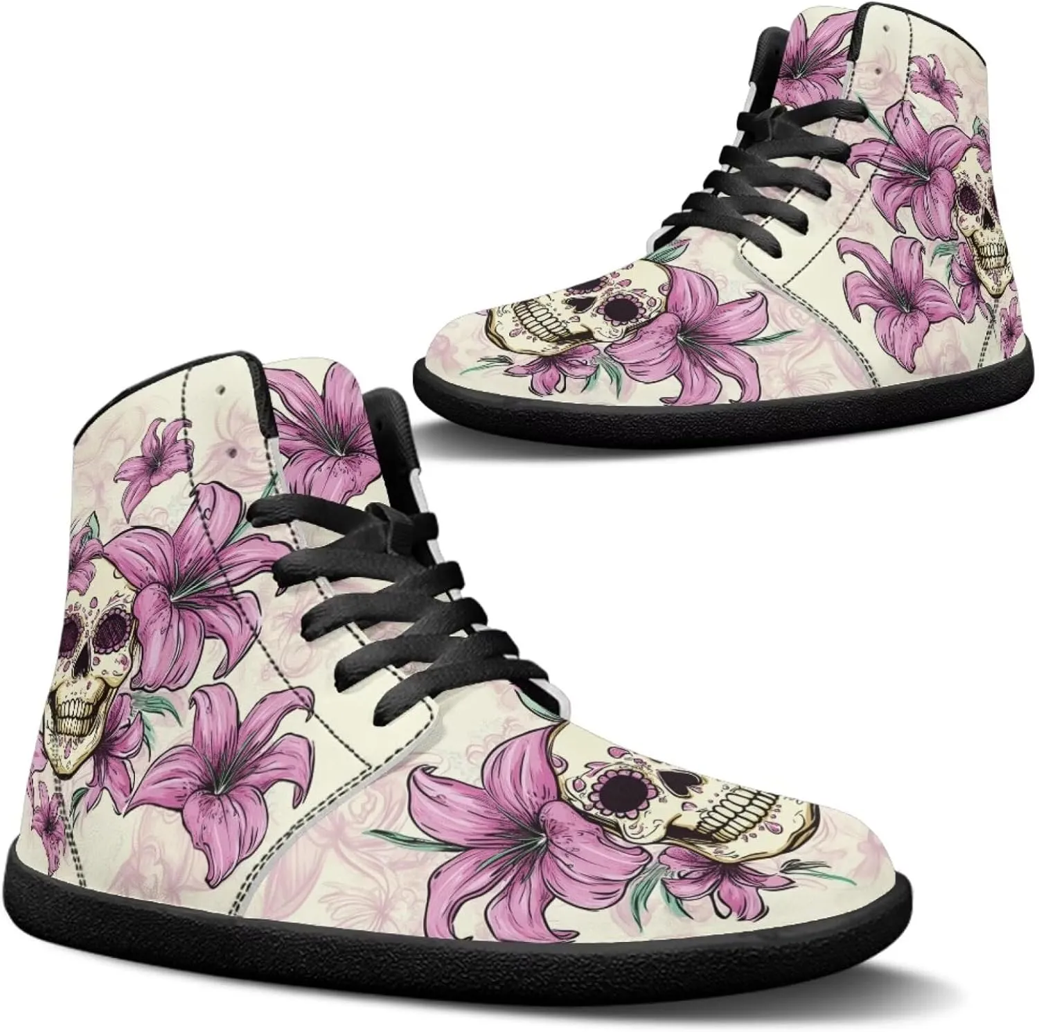 Jeiento Skull High Top Barefoot Running Shoes Breathable Sneaker for Men