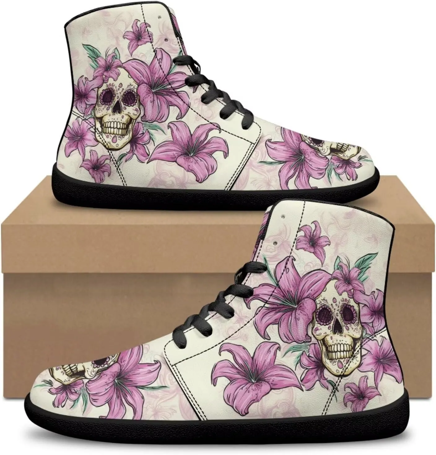 Jeiento Skull High Top Barefoot Running Shoes Breathable Sneaker for Men