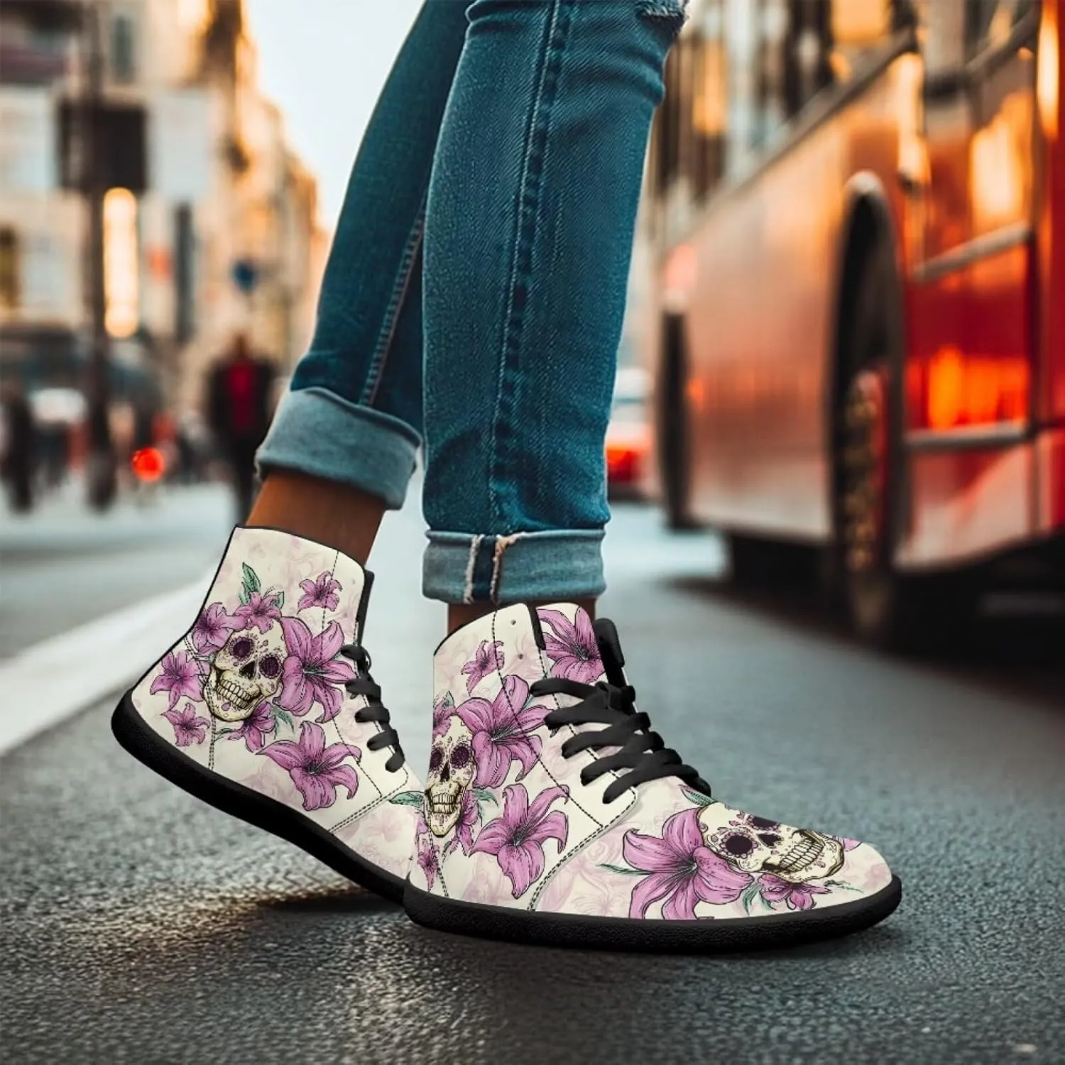 Jeiento Skull High Top Barefoot Running Shoes Breathable Sneaker for Men