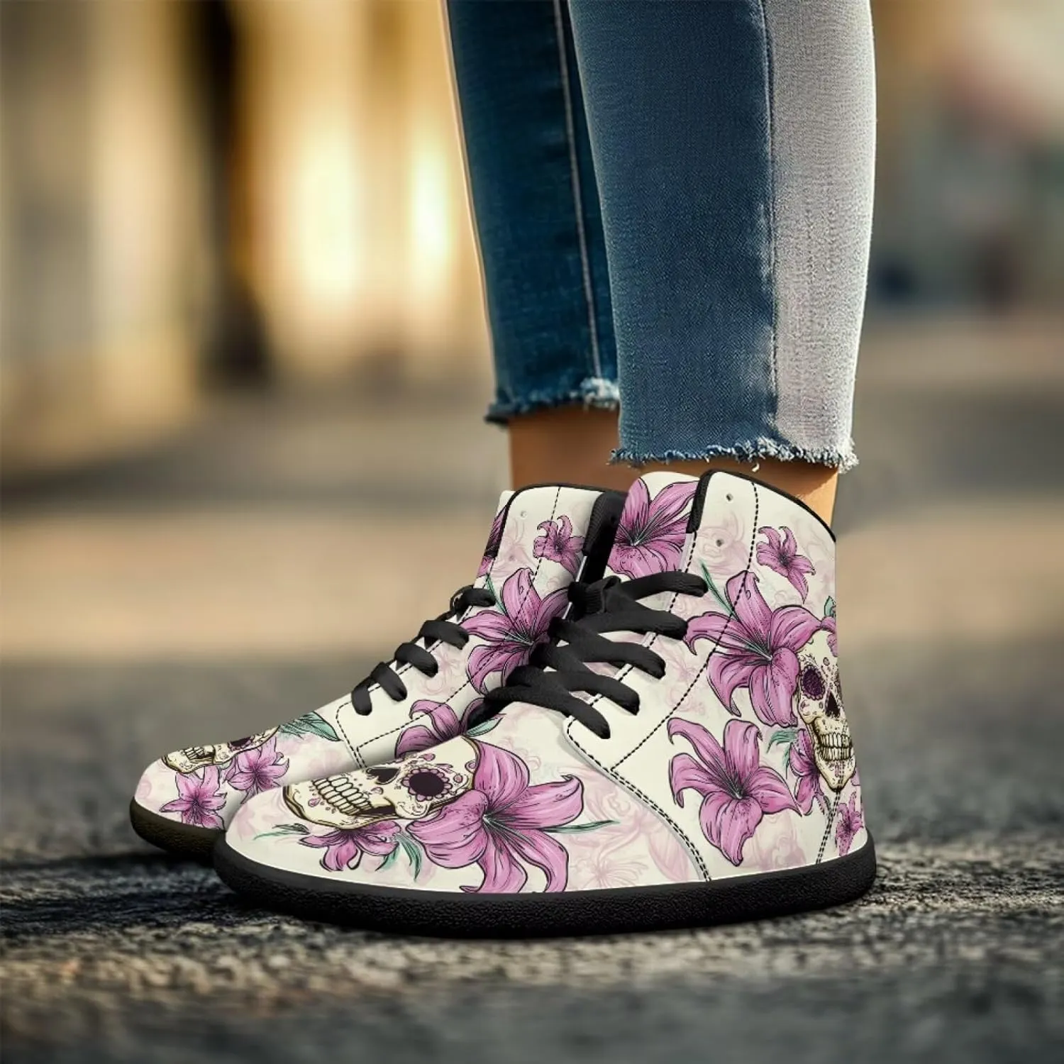 Jeiento Skull High Top Barefoot Running Shoes Breathable Sneaker for Men