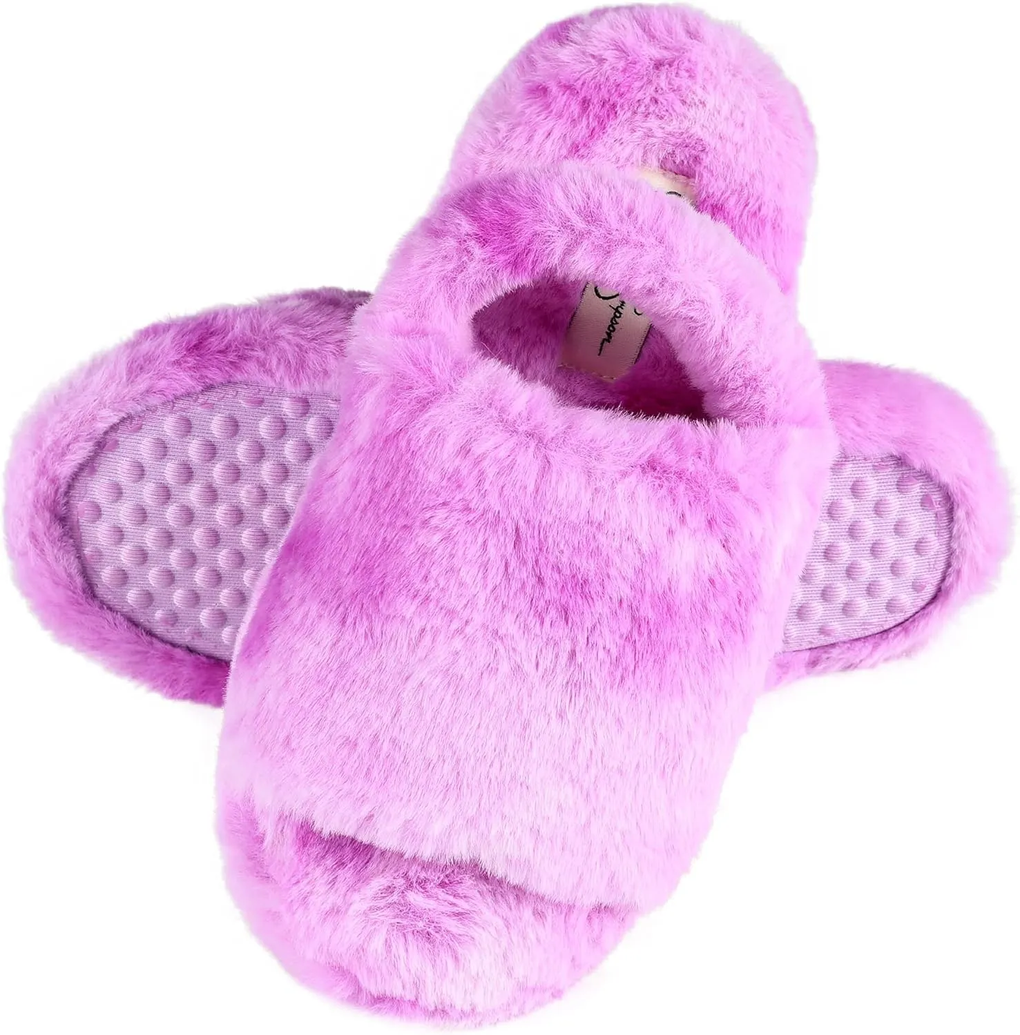 Jessica Simpson Girl's Plush Faux Fur Slip on House Slippers with Memory Foam