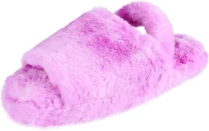 Jessica Simpson Girl's Plush Faux Fur Slip on House Slippers with Memory Foam