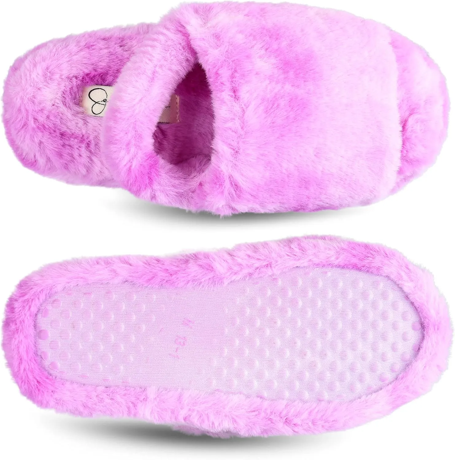 Jessica Simpson Girl's Plush Faux Fur Slip on House Slippers with Memory Foam