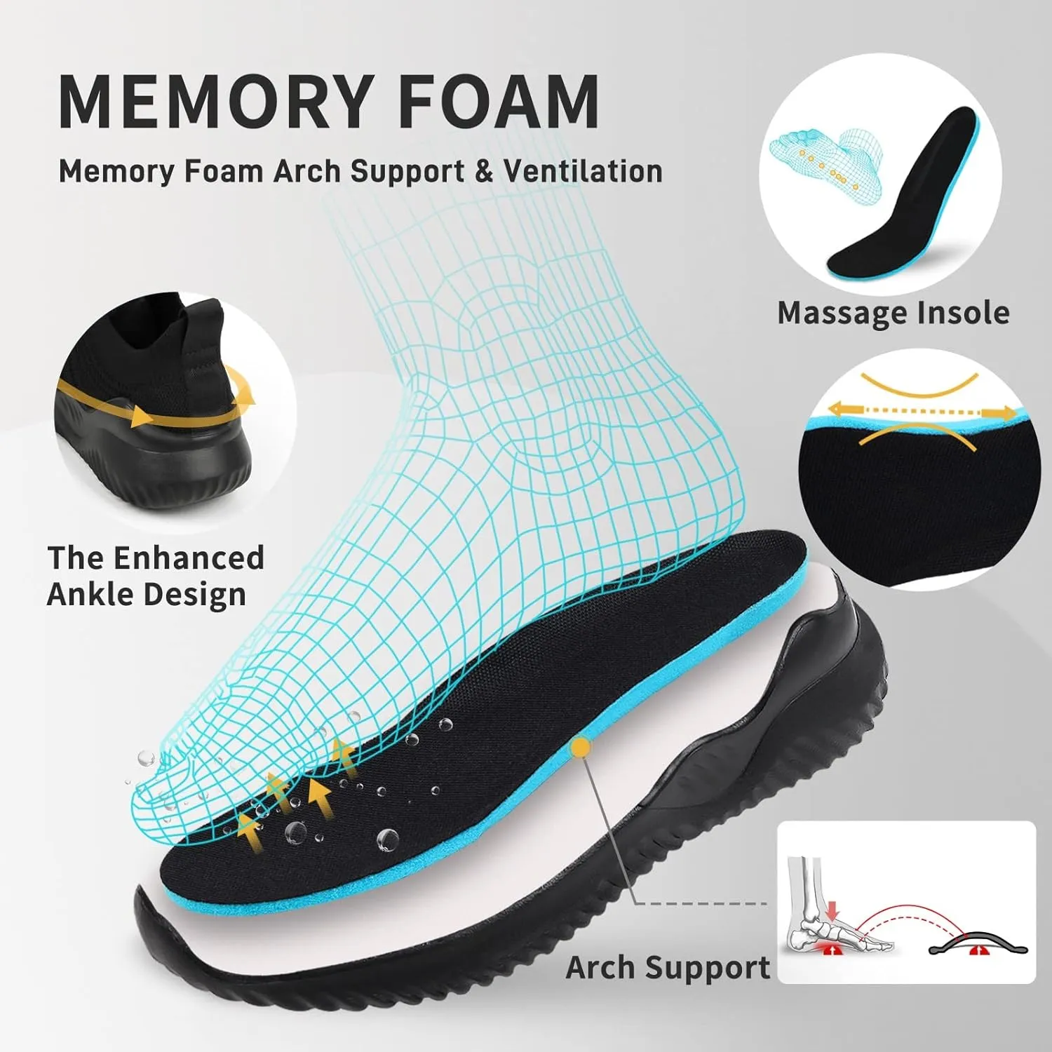 JIAFO Women's Walking Shoes, Slip on Tennis Shoes Women, Non Slip Shoes Sneakers, Casual Athletic Running Lightweight Breathable Mesh Knit