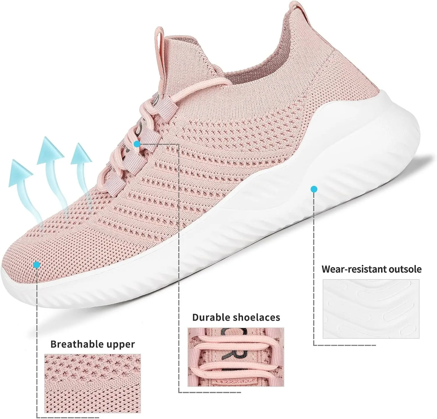 JIAFO Women's Walking Shoes, Slip on Tennis Shoes Women, Non Slip Shoes Sneakers, Casual Athletic Running Lightweight Breathable Mesh Knit