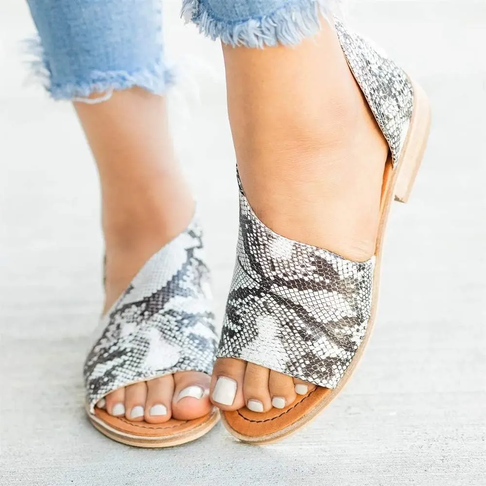 JITUUE Flat Sandals for Women Open Toe Slip on Low Heel Shoes Dress Gladiator Side Cutout Ankle Slides Summer