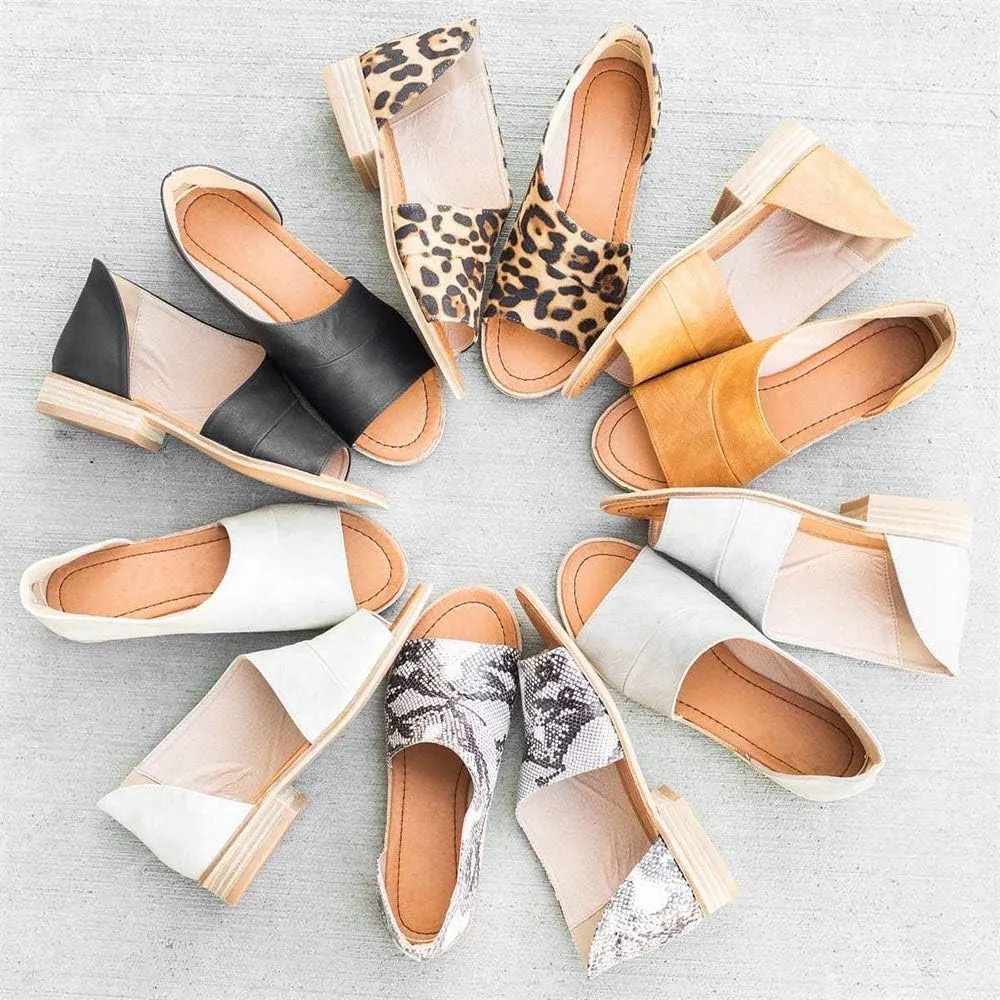 JITUUE Flat Sandals for Women Open Toe Slip on Low Heel Shoes Dress Gladiator Side Cutout Ankle Slides Summer