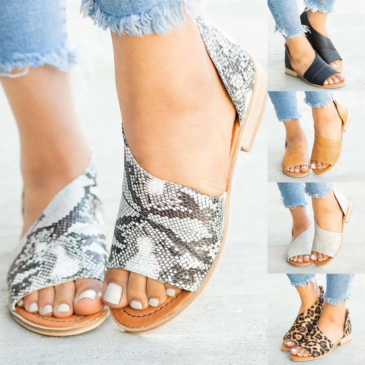 JITUUE Flat Sandals for Women Open Toe Slip on Low Heel Shoes Dress Gladiator Side Cutout Ankle Slides Summer