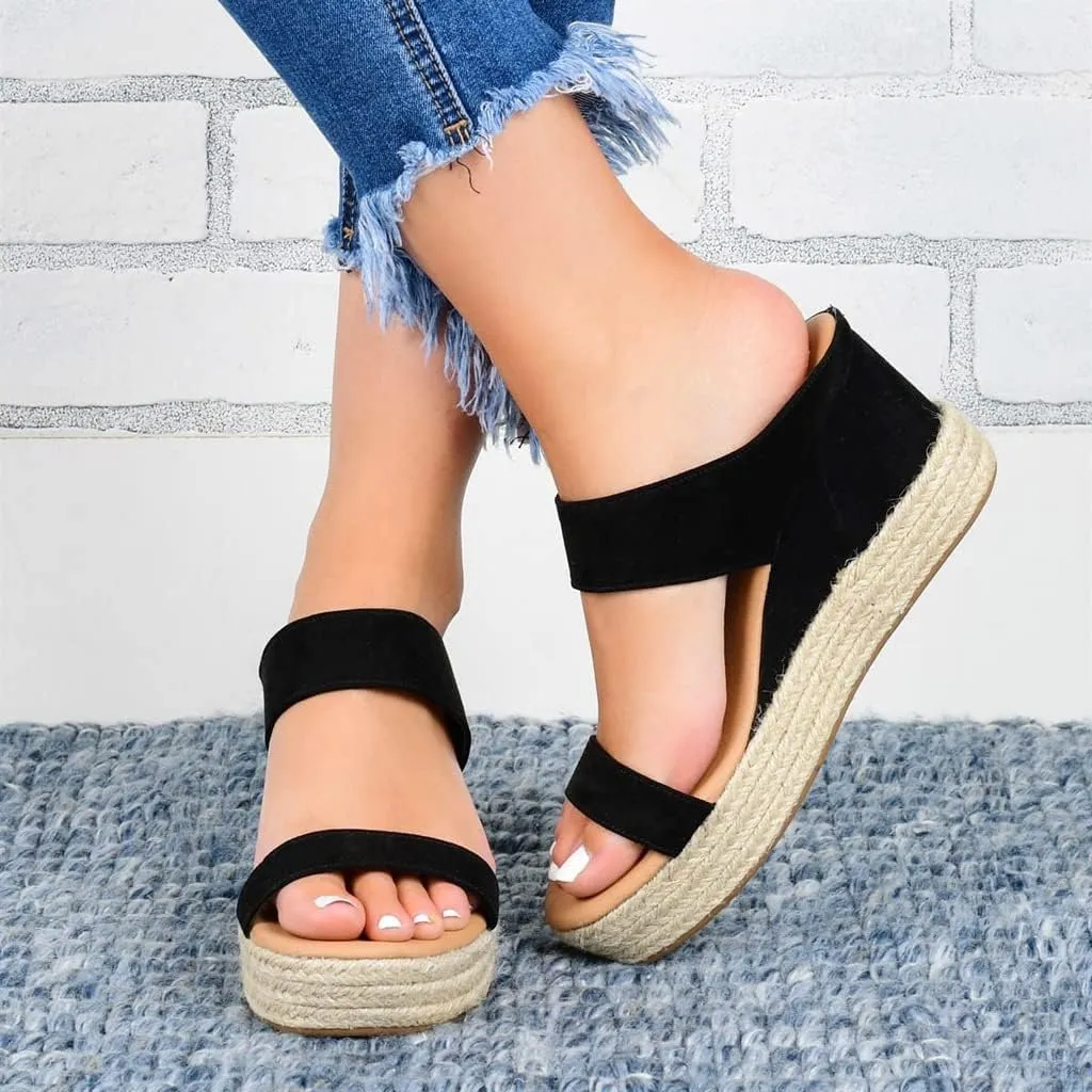 JITUUE Women's Open Toes Straps Wedge Slippers Sandals Low Heels Hemp Rope Casual Ankle Slingback Dress Shoes