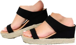 JITUUE Women's Open Toes Straps Wedge Slippers Sandals Low Heels Hemp Rope Casual Ankle Slingback Dress Shoes