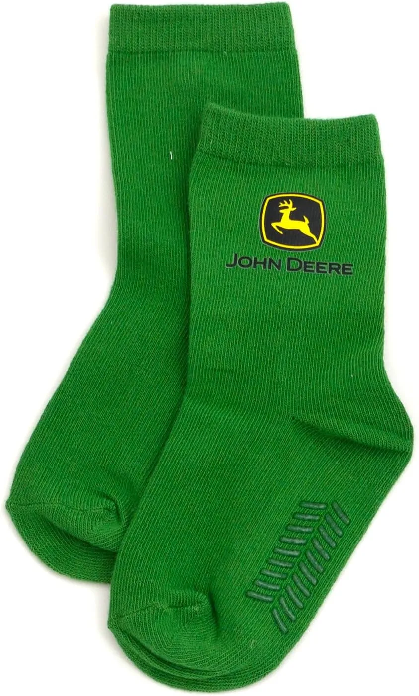 John Deere Truck 7 Pack Non-Slip Grip Crew Socks Toddler to Little Kid Sizes (2T-4T - 4-6)