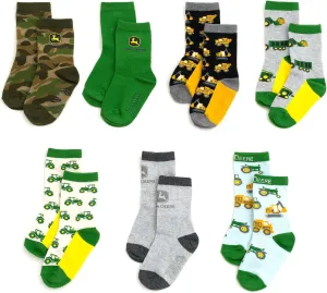 John Deere Truck 7 Pack Non-Slip Grip Crew Socks Toddler to Little Kid Sizes (2T-4T - 4-6)