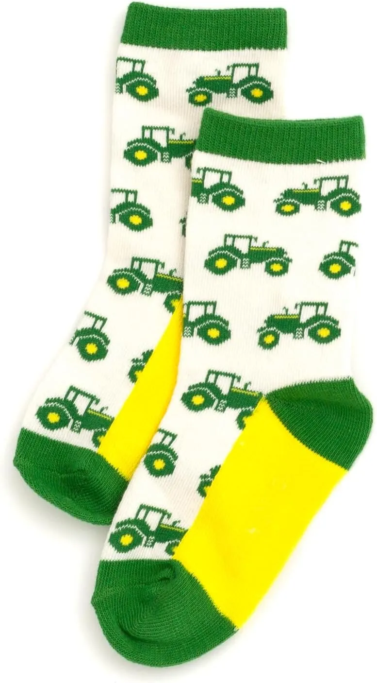 John Deere Truck 7 Pack Non-Slip Grip Crew Socks Toddler to Little Kid Sizes (2T-4T - 4-6)
