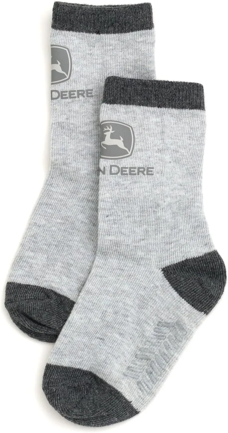 John Deere Truck 7 Pack Non-Slip Grip Crew Socks Toddler to Little Kid Sizes (2T-4T - 4-6)