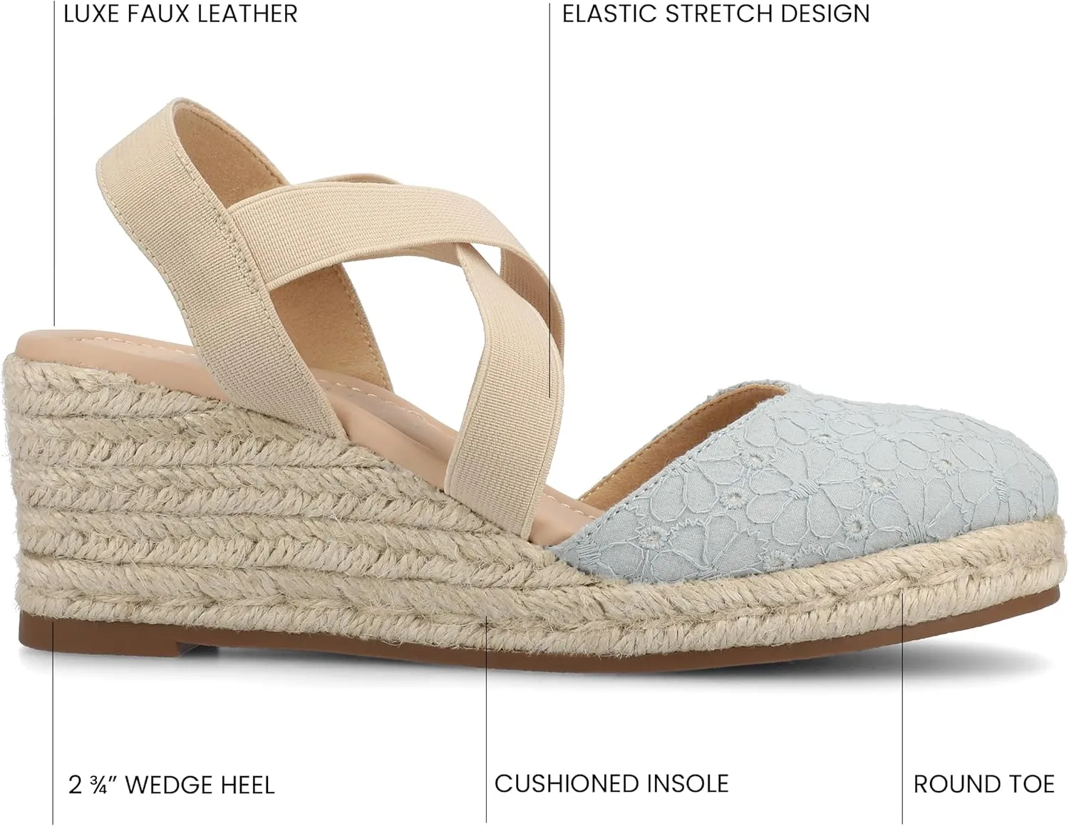 Journee Womens cushioned footbeds Ashlee wedge heel espadrille sandal soft fabric uppers ankle strap sandal round-toe