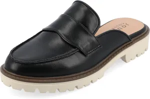 Journee Womens Slip On Loafer Mule Shoes Treaded Outsole Almond Toe Miycah Tru Comfort Foam Block Heel Flats