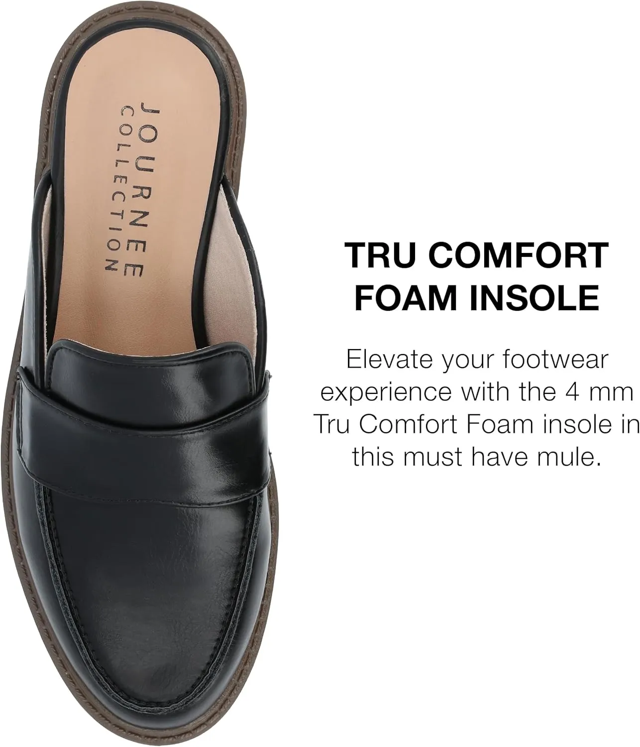 Journee Womens Slip On Loafer Mule Shoes Treaded Outsole Almond Toe Miycah Tru Comfort Foam Block Heel Flats