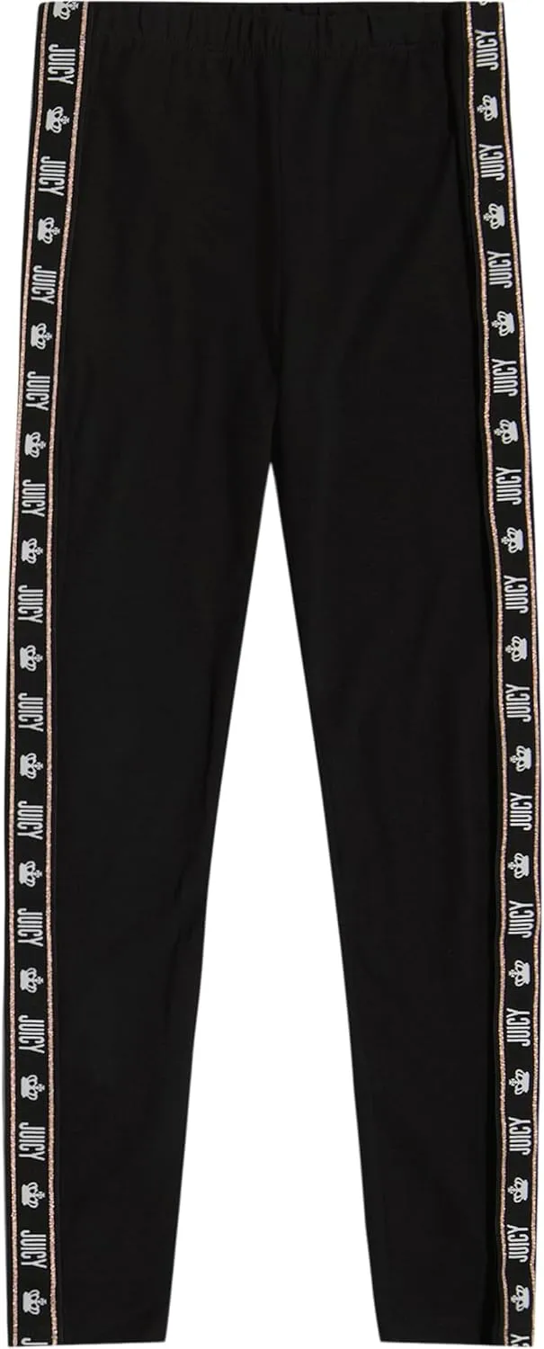 Juicy Couture Girls' Leggings, Full Length Pull-on Stretch Pants with Logo Design & Elastic Waistband