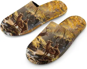 Jungle Hunting Deer Autumn Stream Warm Mens Slippers Winter Slip On Breathable Lightweight House Shoes Washable Indoor