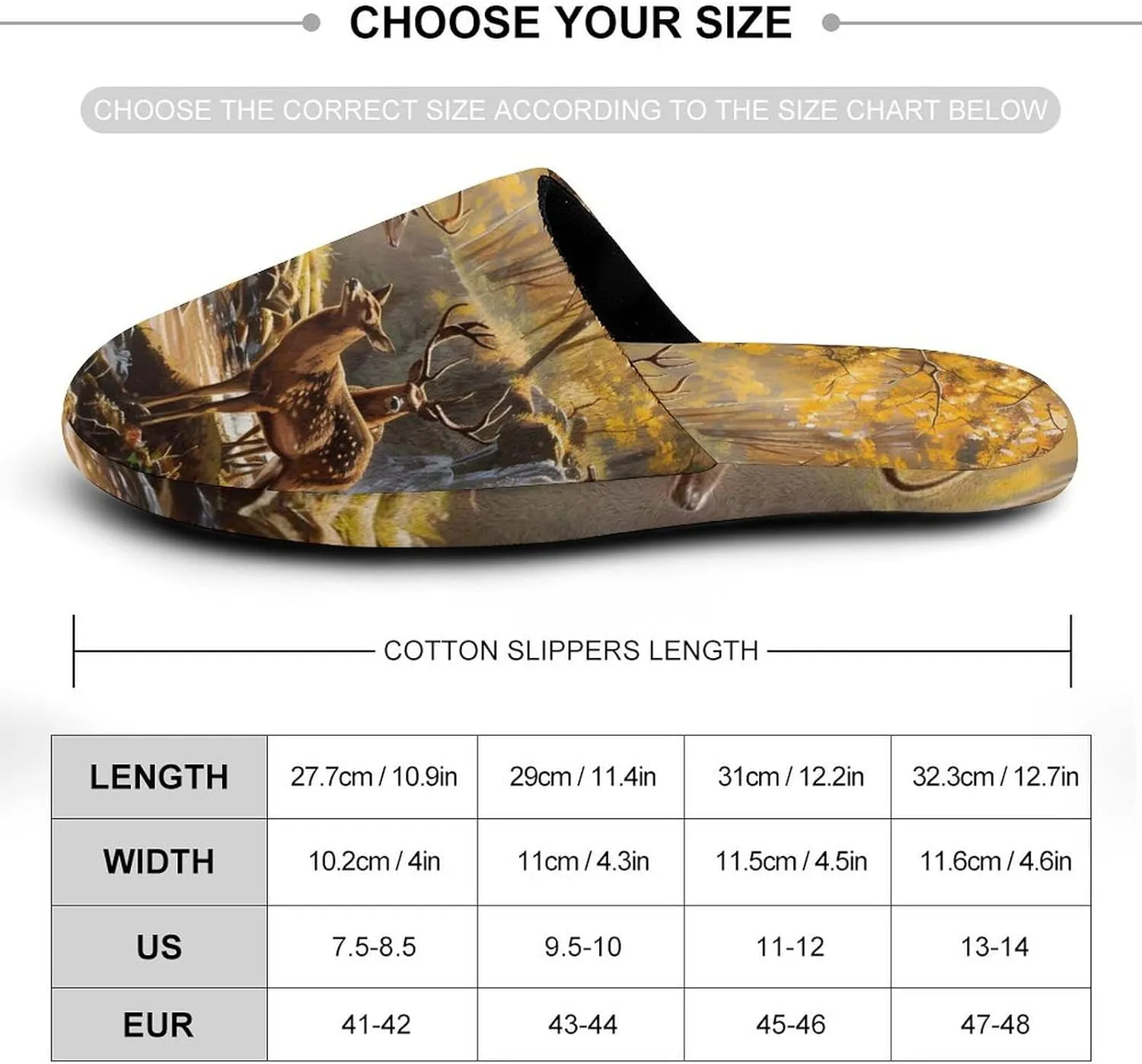 Jungle Hunting Deer Autumn Stream Warm Mens Slippers Winter Slip On Breathable Lightweight House Shoes Washable Indoor