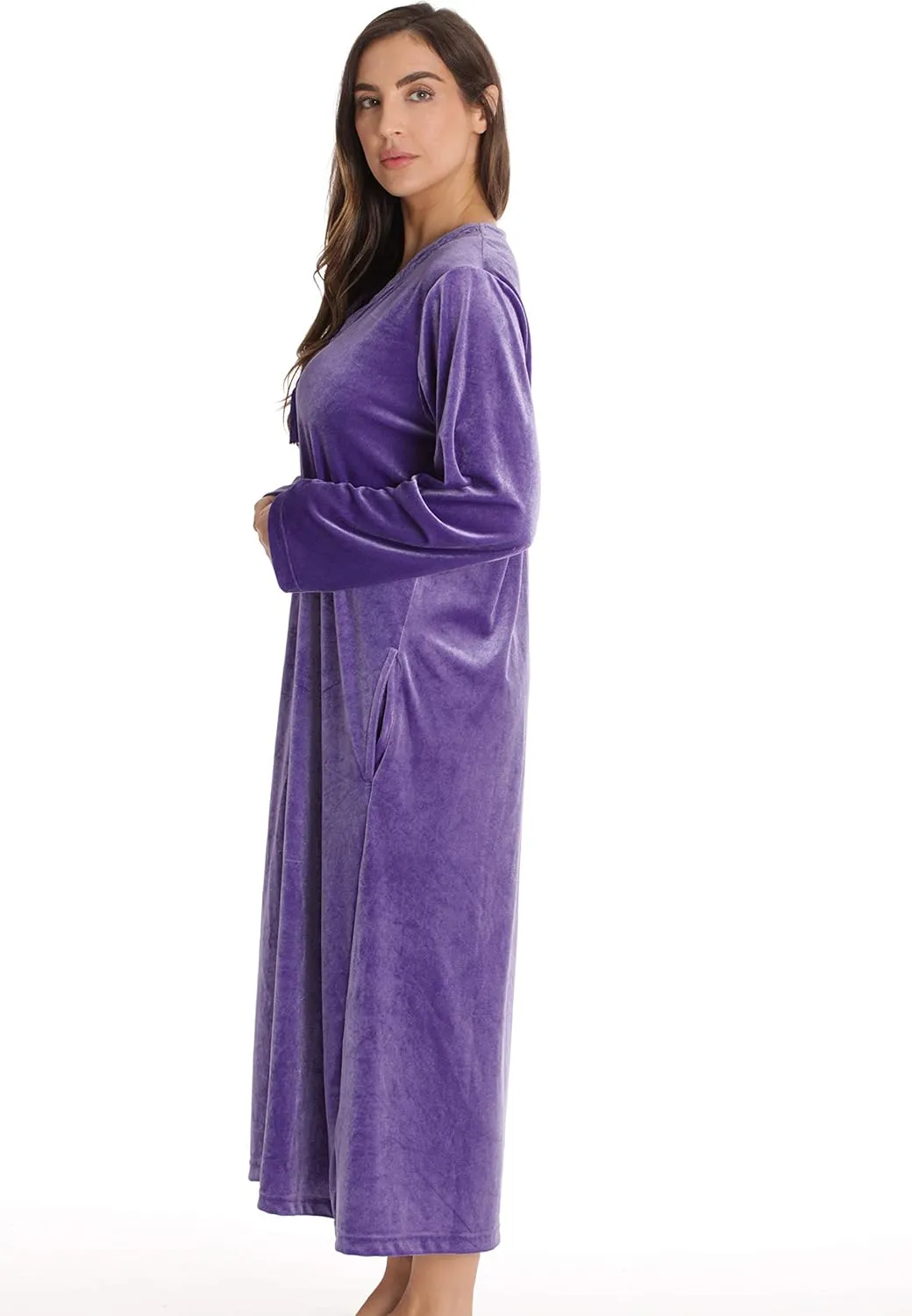 Just Love Stretch Velour Embroidered Zipper Lounger Robe for Women with Pockets