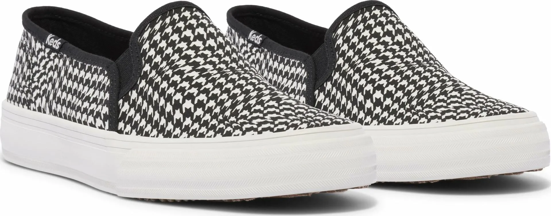 Keds Women's Double Decker Slip on Sneaker, Black/White Houndstooth Canvas, 8.5