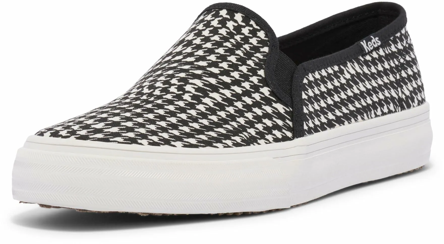 Keds Women's Double Decker Slip on Sneaker, Black/White Houndstooth Canvas, 8.5