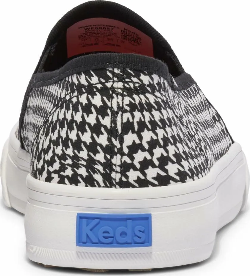 Keds Women's Double Decker Slip on Sneaker, Black/White Houndstooth Canvas, 8.5