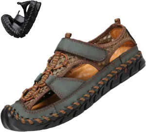 Keilinia Men's Summer Closed Toe Hiking Sandals,Comfy Breathe Leather Splicing Mesh Non-Slip Softsole Outdoor Travel Beach Shoes