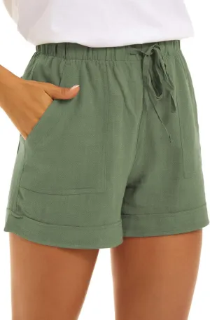 KINGFEN Women Casual Shorts Drawstring Comfy Elastic Waist Shorts Summer Pull On Short with Pockets(S-2XL)