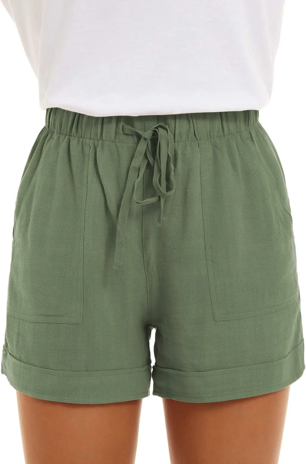 KINGFEN Women Casual Shorts Drawstring Comfy Elastic Waist Shorts Summer Pull On Short with Pockets(S-2XL)