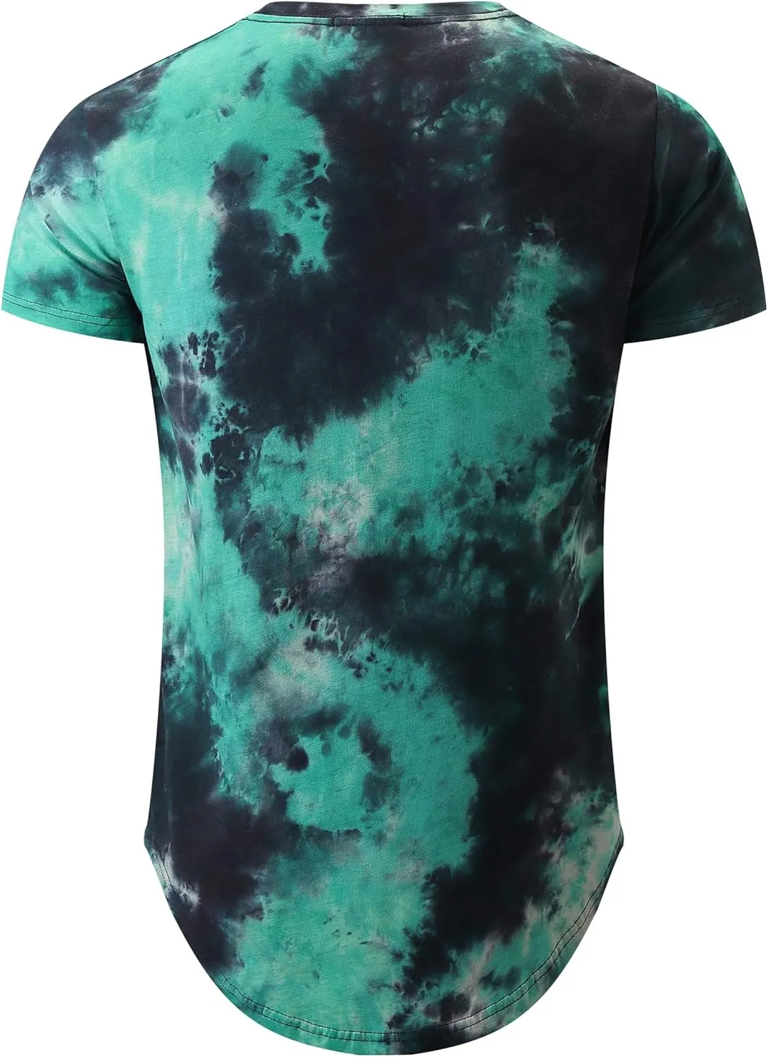 KLIEGOU Mens Hip Hop Tie-Dyed Hipster Curve Hem T Shirt
