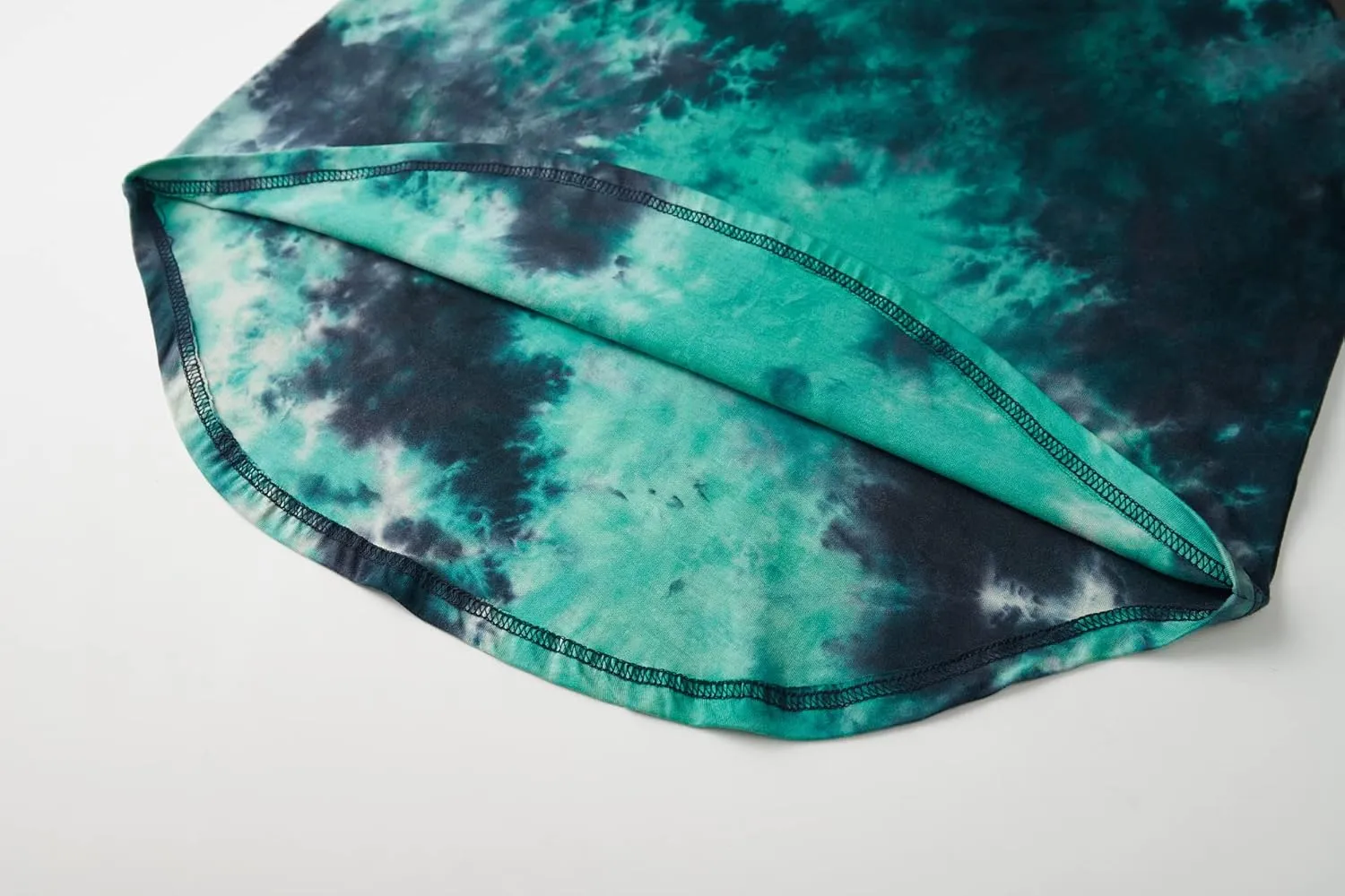 KLIEGOU Mens Hip Hop Tie-Dyed Hipster Curve Hem T Shirt