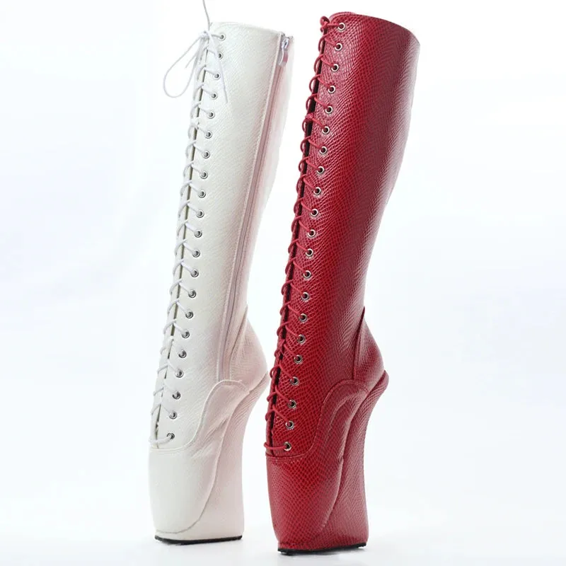 Knee-High Boots 7" Super High Ballet Heel Boots Platform Snake Print Women Sexy Boots