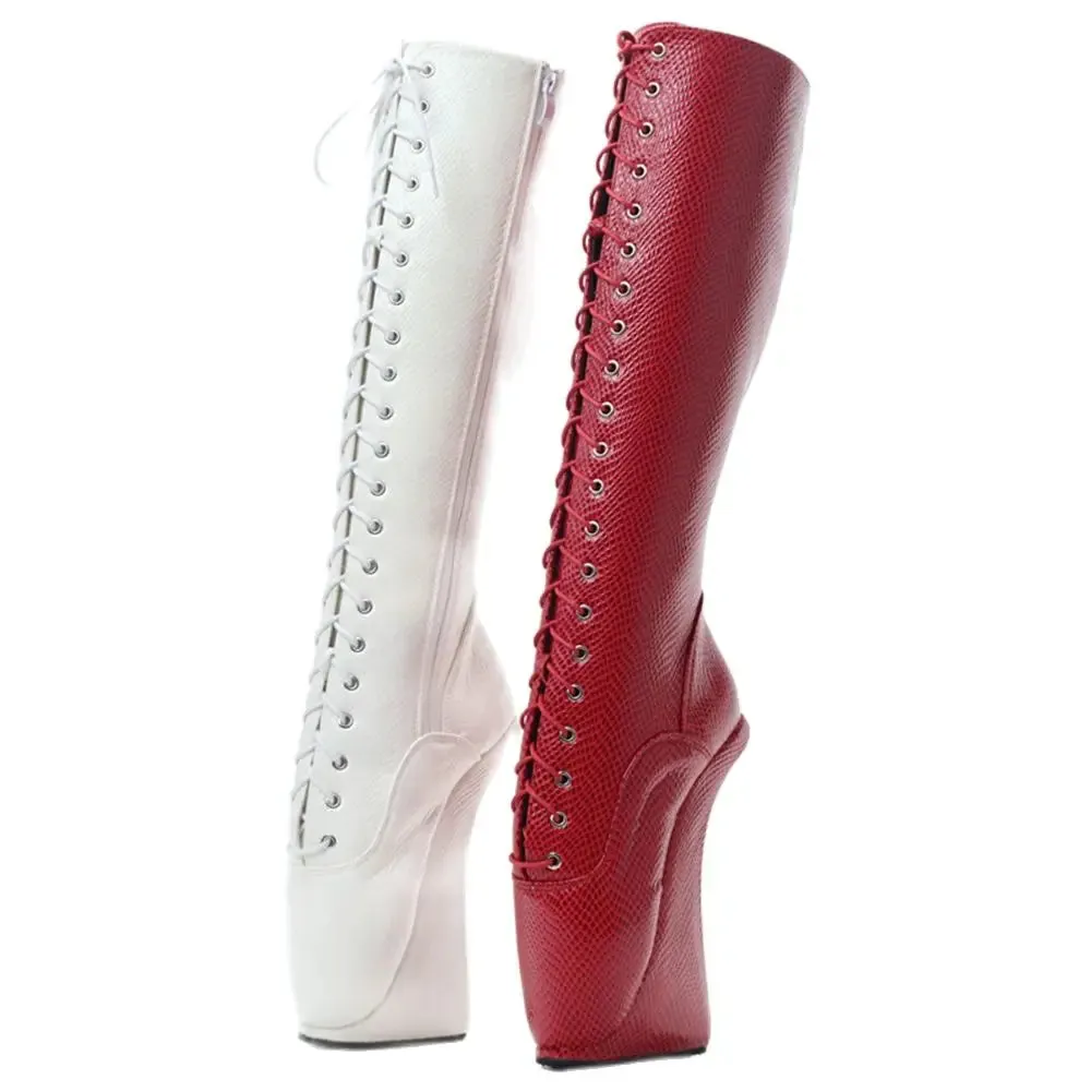 Knee-High Boots 7" Super High Ballet Heel Boots Platform Snake Print Women Sexy Boots