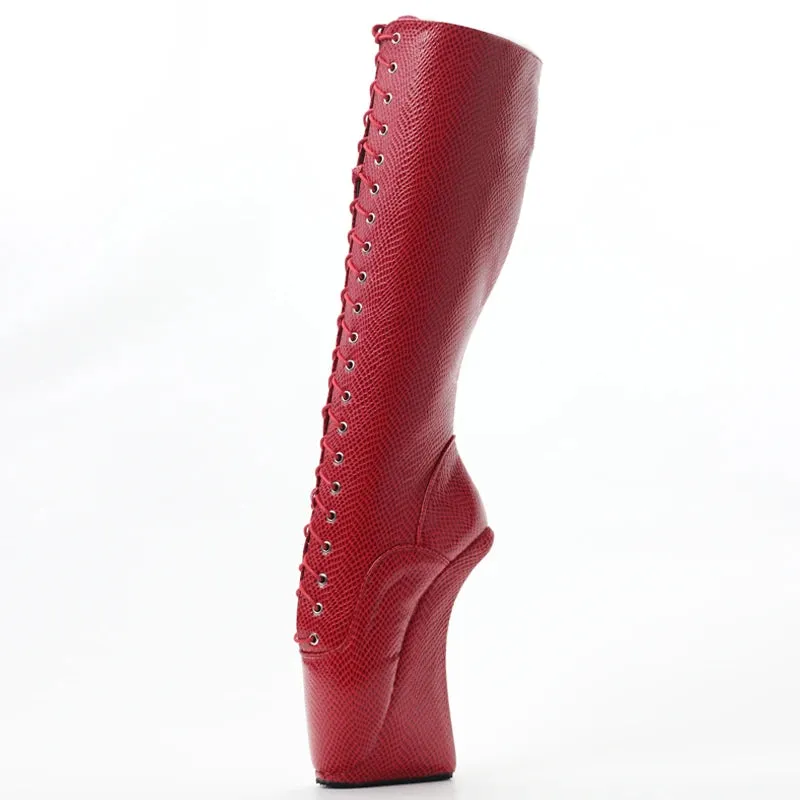 Knee-High Boots 7" Super High Ballet Heel Boots Platform Snake Print Women Sexy Boots