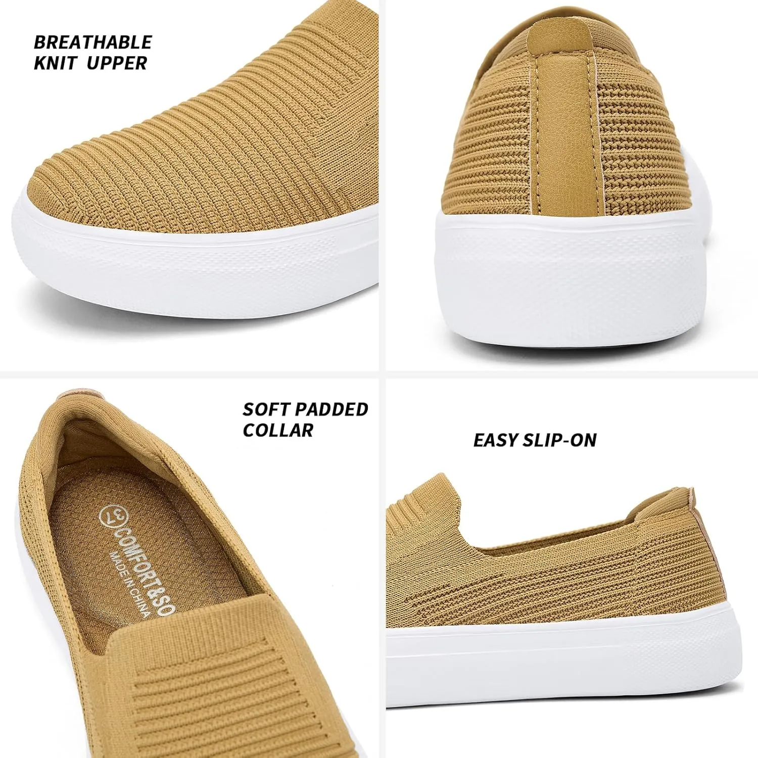 konhill Loafers for Women Slip on Walking Shoes Knit Breathable Tennis Work Comfortable Casual Fashion Sneakers